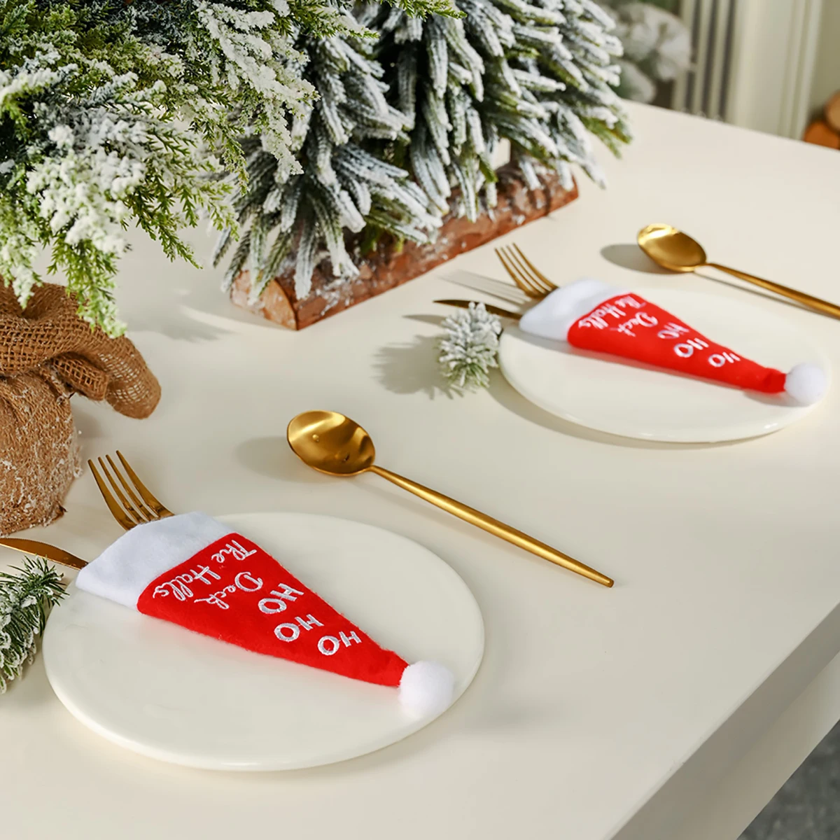1 шт. Рождественская Декоративная посуда нож, вилка, набор, Рождественская шапка, сумка для посуды конфеты подарочные пакеты с забавными карманами Happy год с утолщённой меховой опушкой