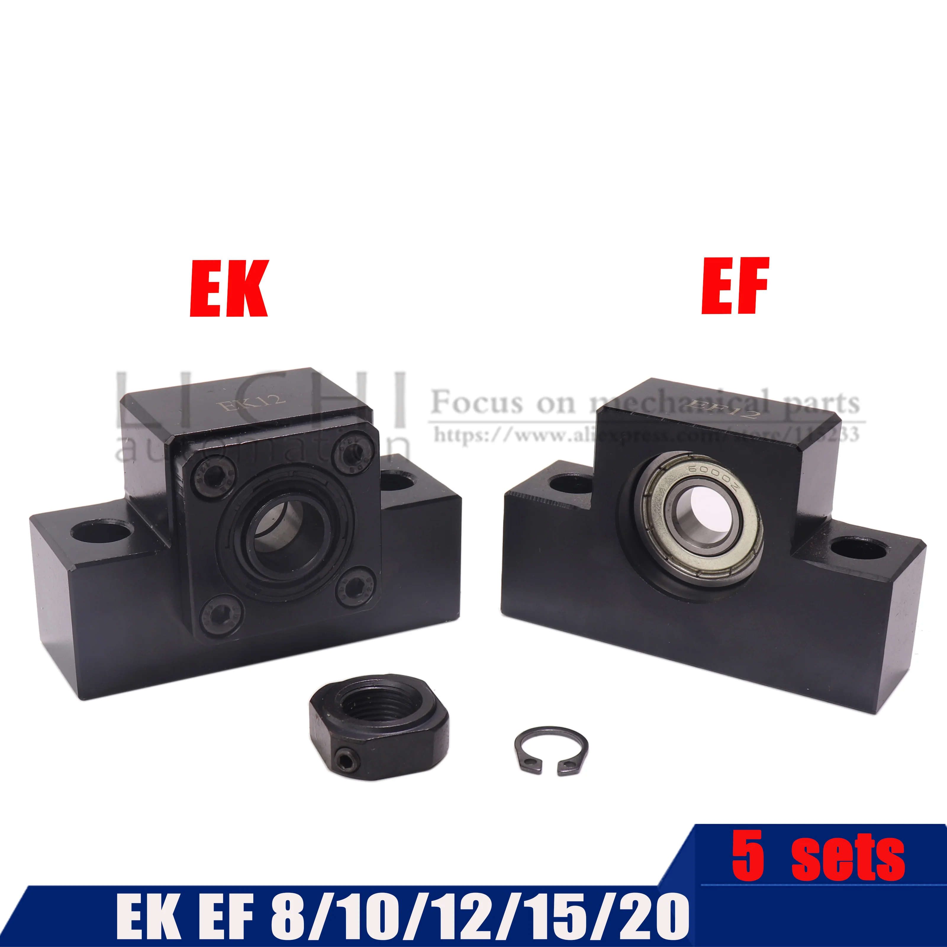 5 комплектов шариковая винтовая пара концевой Поддержка блок EKEF8 EKEF10 EKEF12 EKEF15 EKEF20sets для SFU1204 SFU1605
