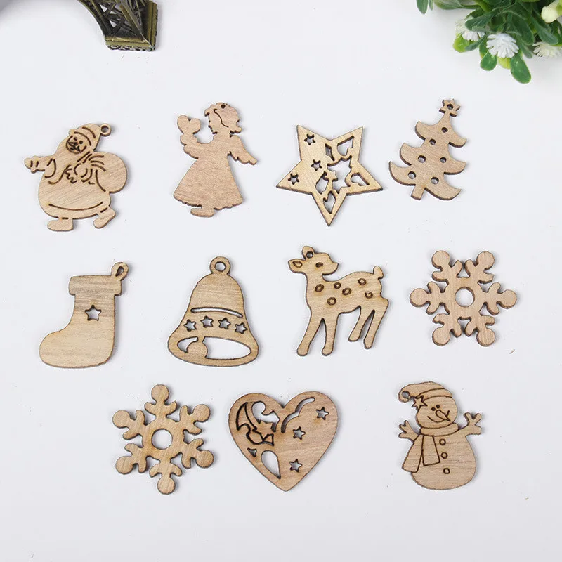 

Christmas Day Decorations Handmade DIY Primary Color Wood Environmentally Friendly Natural Creative Cartoon Wood Chips decor