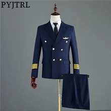 PYJTRL, темно-синий, черный, мужской костюм капитана из двух частей, пиджак и брюки, мужской свадебный приталенный костюм для жениха, костюм для вечеринки, мужской смокинг
