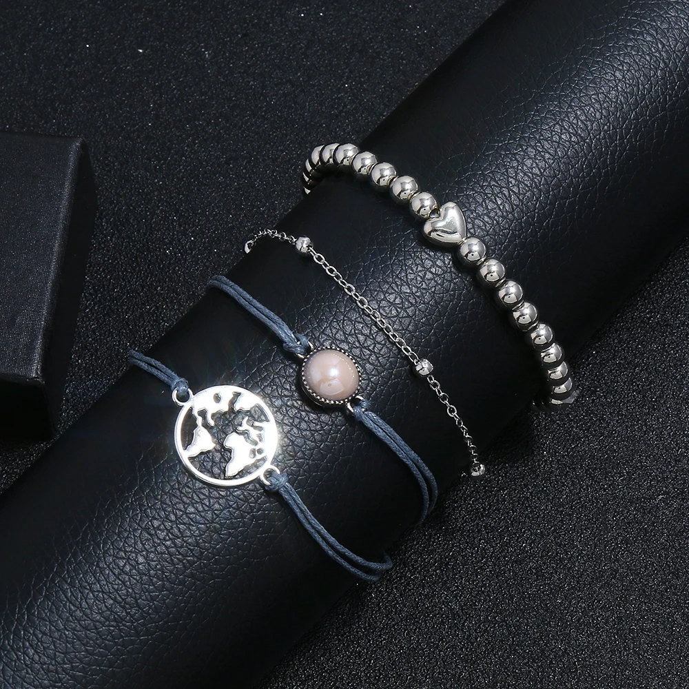 2019 модный тканый браслет в форме сердца карта Циркон 4 шт. комплект Ювелирные