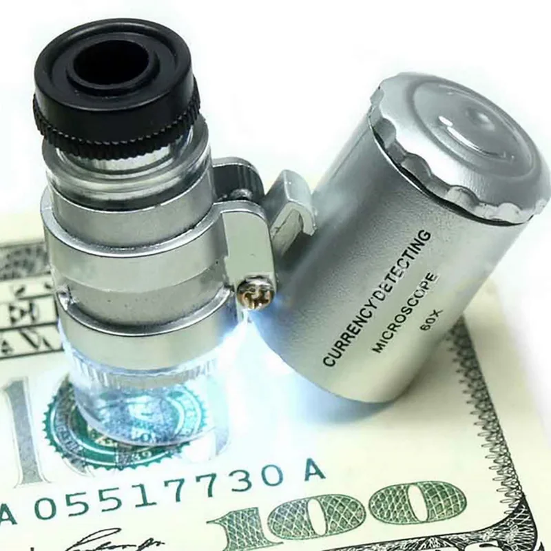 DIDIHOU мини 60X Ювелирные изделия Лупа микроскоп увеличительное с 2 светодиодами и УФ-светильник Карманный ювелирный Лупа