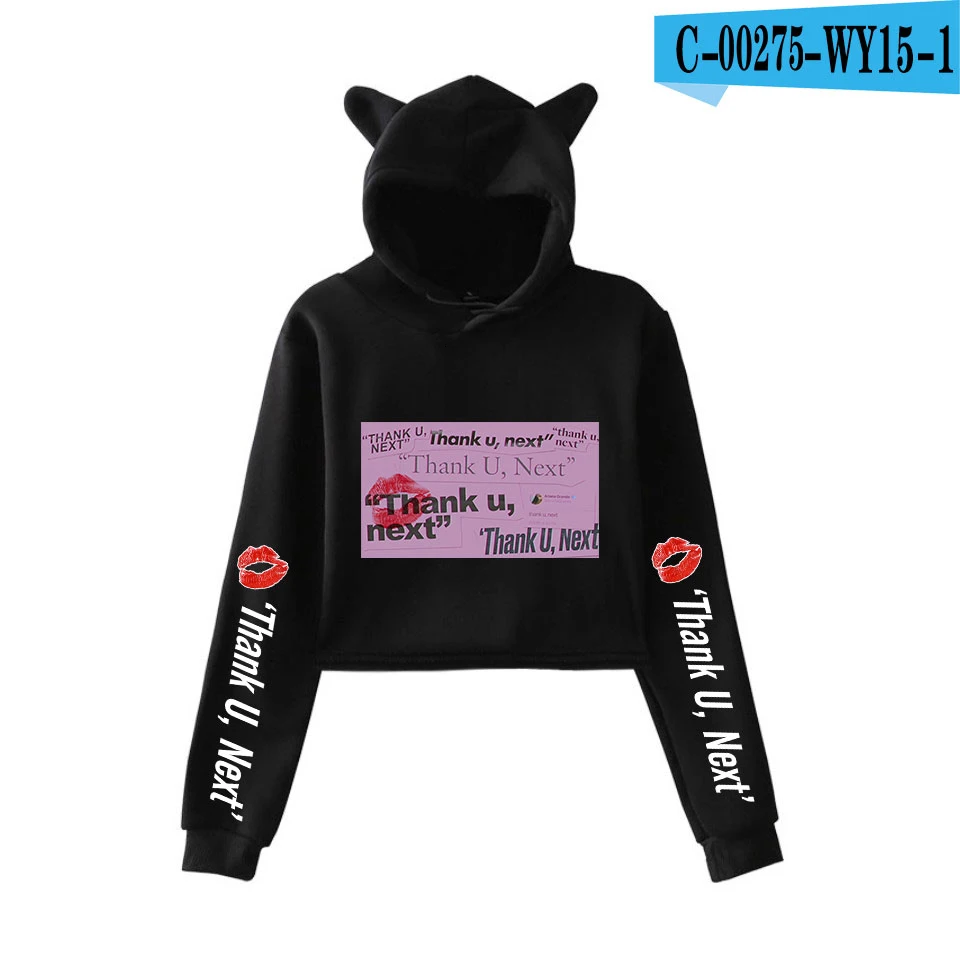 Ariana Grande Thank U Next альбом пупка худи с кошачьими ушами толстовки крутой Печатный женский сексуальный Kpop укороченный топ толстовки Толстовка - Цвет: Picture color