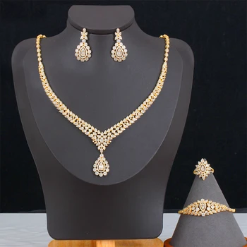

TIRIM Water Drop 4PCS Dubai Necklace Set For Women Bridal Brides Wedding CZ Zirconia Crystal Dress PARTY Jewelry sets 2020