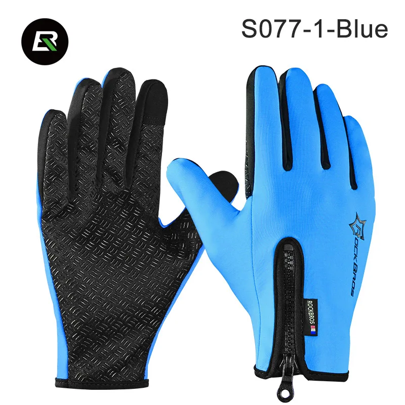 ROCKBROS MTB велосипедные перчатки с сенсорным экраном мотоциклетные перчатки полный палец ветрозащитные теплые мотоциклетные перчатки мужские и женские спортивные Экипировка Мужские t - Цвет: S077-1-Blue