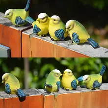 4 шт. фигурки с птицами из смолы, мини искусственный орнамент для птиц, украшение для газона, двора, дерева, наружные скульптуры из смолы для домашнего сада