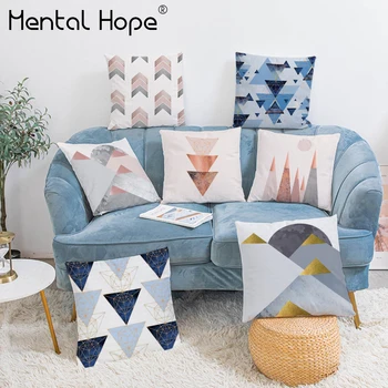 

Geometric Triangles Printed Cushion Cover Diamond Plush Home Decorative Throw Pillow Cover Living Room Square Pillowcase