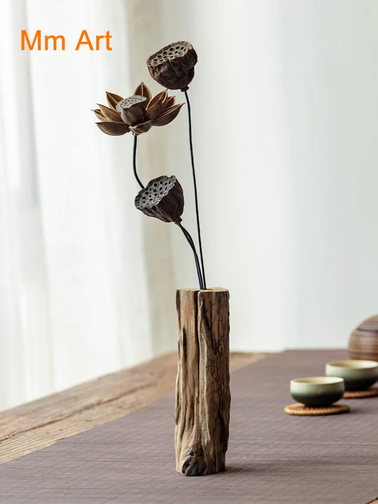 

Retro Zen Living Room Solid Wood Dried Flower Vase Decoration Tea Room Dining Table Flower Arrangement