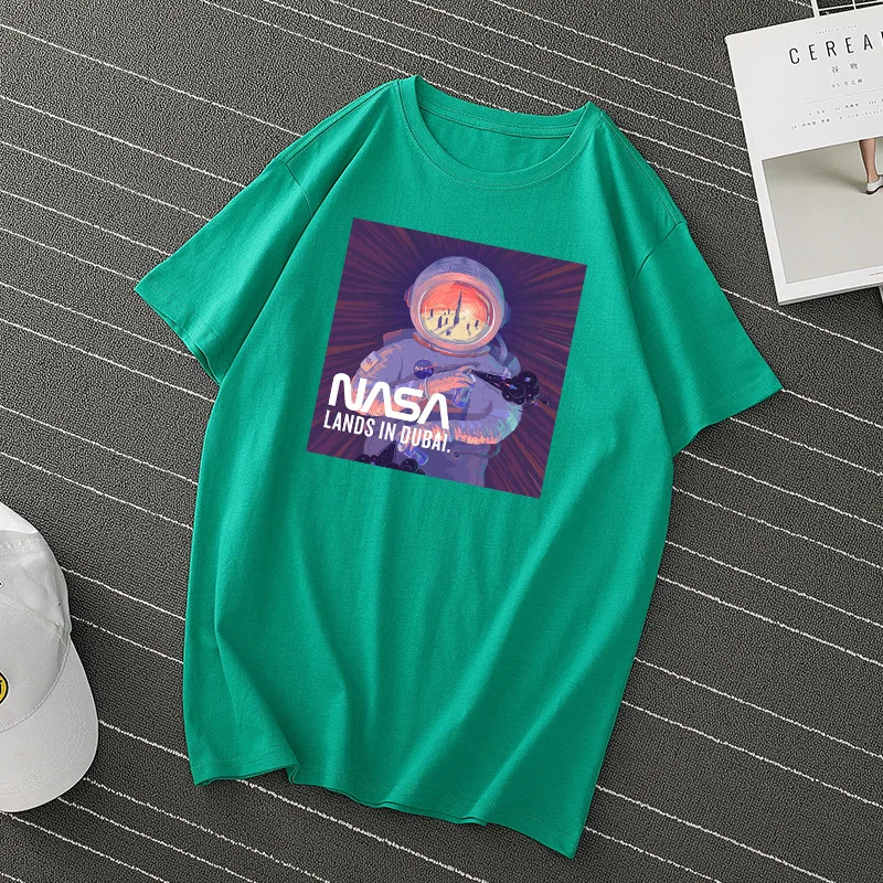 Summer Student T-shirt Boy Fashion Print Cotton O-neck Short-sleeved Green Color | Мужская одежда