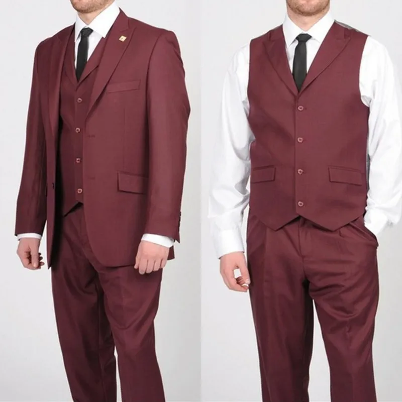 

Dark Red 3 Pieces Single Breasted Mens Suits Wedding Suits for Men Groom Tuxedos Business Formal Suit (Jacket+Pants+vest+tie)