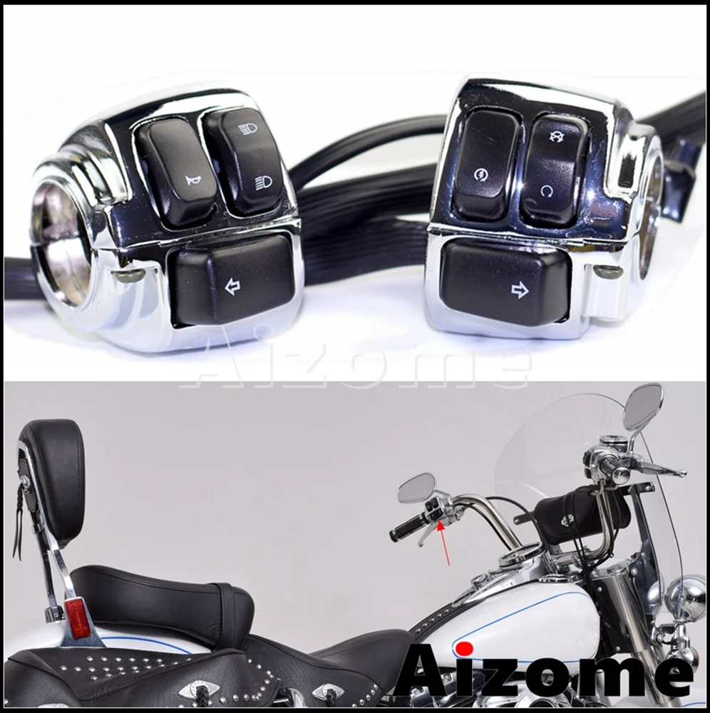 Interruttori Moto Clacson Accensione Luce Kill Start Switch 1 "25Mm Interruttore Manubrio Per Harley Softail Dyna Sportster V-Rod 96-12