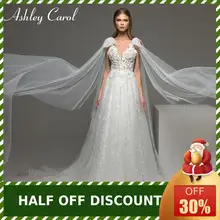 Эшли Кэрол сексуальный v-образный вырез, открытая спина, без бретелек, свадебное платье в стиле бохо платье, украшенное бисером аппликации с длинным Шлейфы для свадебных платьев