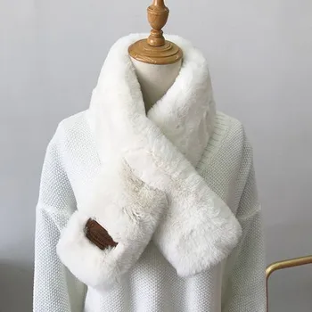 

2019 new female winter small fresh rex rabbit fur cute student autumn and winter warm ladies scarf whtie color
