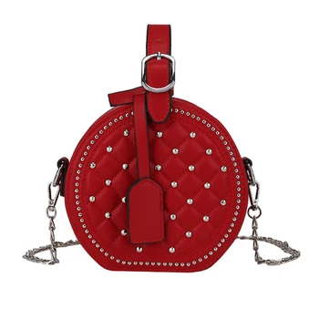 

Rivets round crossbody bags for women 2020 PU leather shoulder messenger bags circular quality female tote bags chain handbags