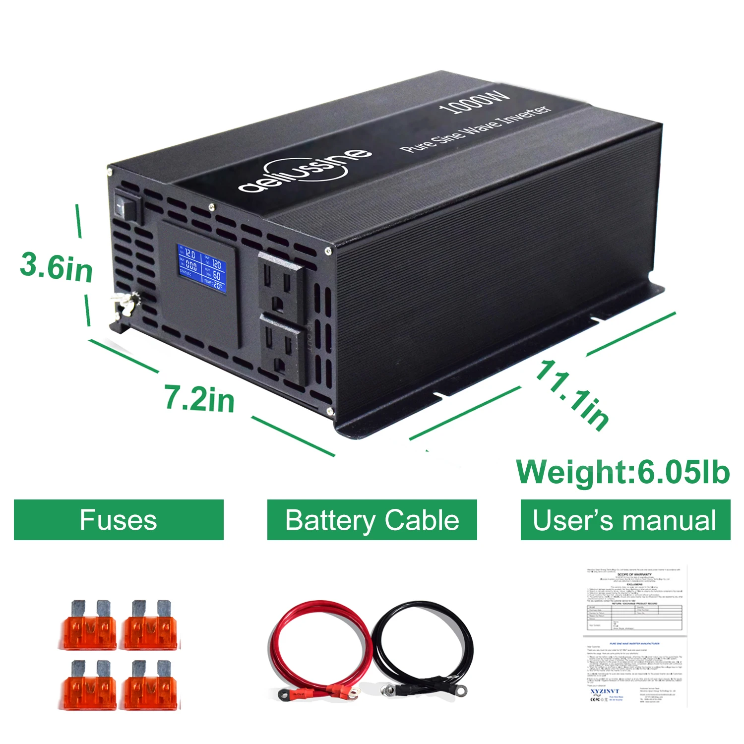 Description Picture 4 of item1000W Pure Sine Wave Inverter 12V/24V/36V/48V DC to 120V/220V/240V AC Battery Converter Solar Panel Power Inverter Transformer