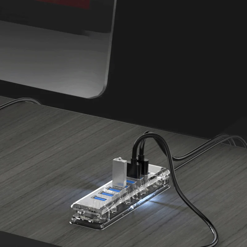 7-портовый прозрачный Рабочий стол Hub USB3.0 жесткий диск для ноутбука преобразователя One Drag Four расширитель EM88