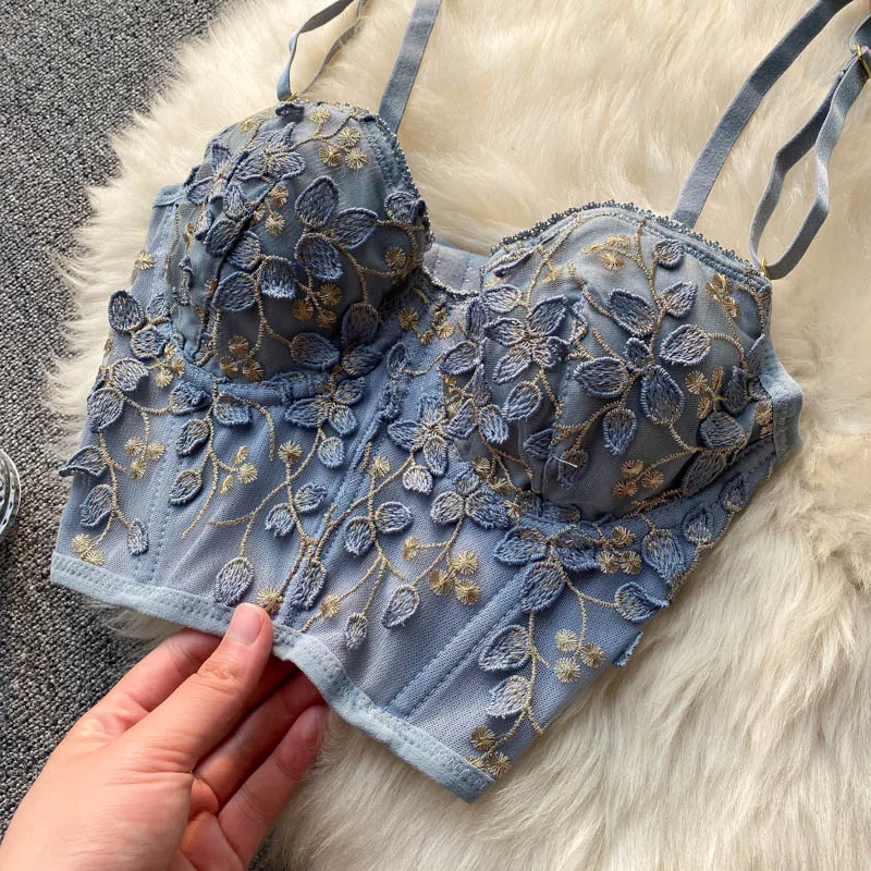 High Street frauen Leibchen 2023 Neue Mode Bestickt 3D Blütenblatt Bustier Bh Cropped Tops Weibliche Dünne Unterwäsche Y1150_voghion.com