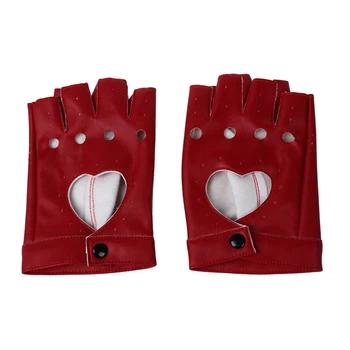 

AUAU-Women PU Leather Motorcycle Bike Car Fingerless Performance Gloves Red