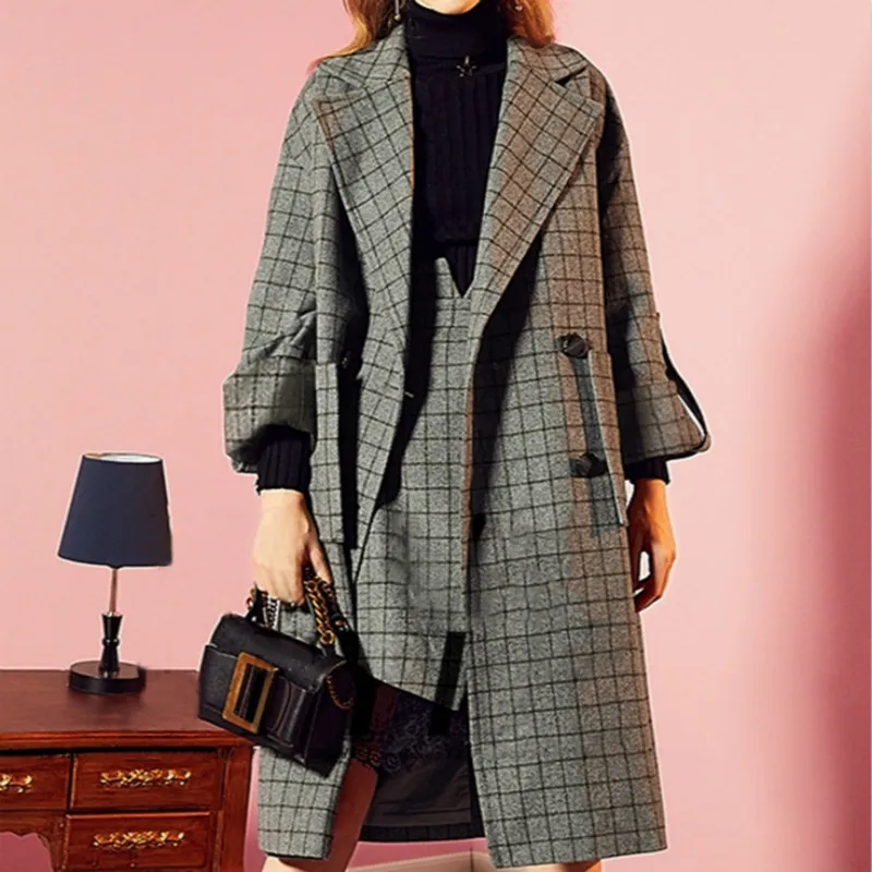 Женское шерстяное пальто винтажная Свободная куртка в Корейском стиле