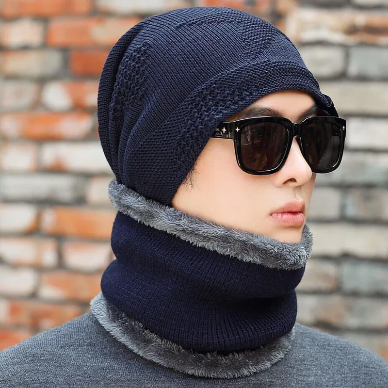 SUOGRY зимние шапки для мужчин Skullies Bonnets Мужская зимняя вязаная шапка шарф шерсть Женский Gorras маска фасоль мужская шапка