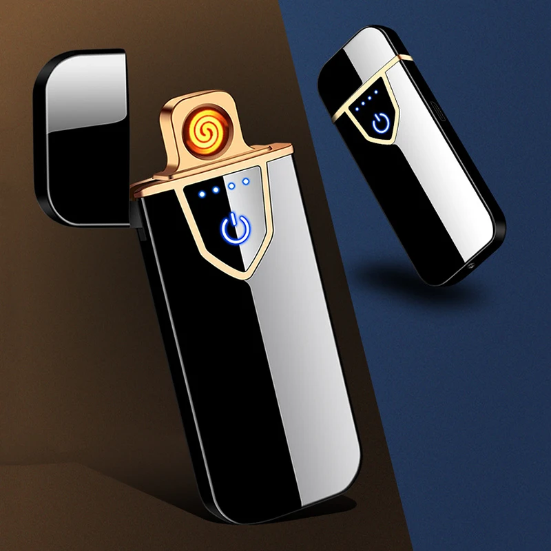 Usb зарядка сенсорный индукционный переключатель Двусторонняя Зажигалка Ветрозащитная беспламенная сигарета ультратонкая Электронная зажигалка подарок