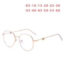 Новые мужские и женские очки с изображением маленькой панды для близоруких женщин и мужчин с круглой оправой, металлические очки для близоруких-0,5 1,0-1,5-2,0 до-6,0