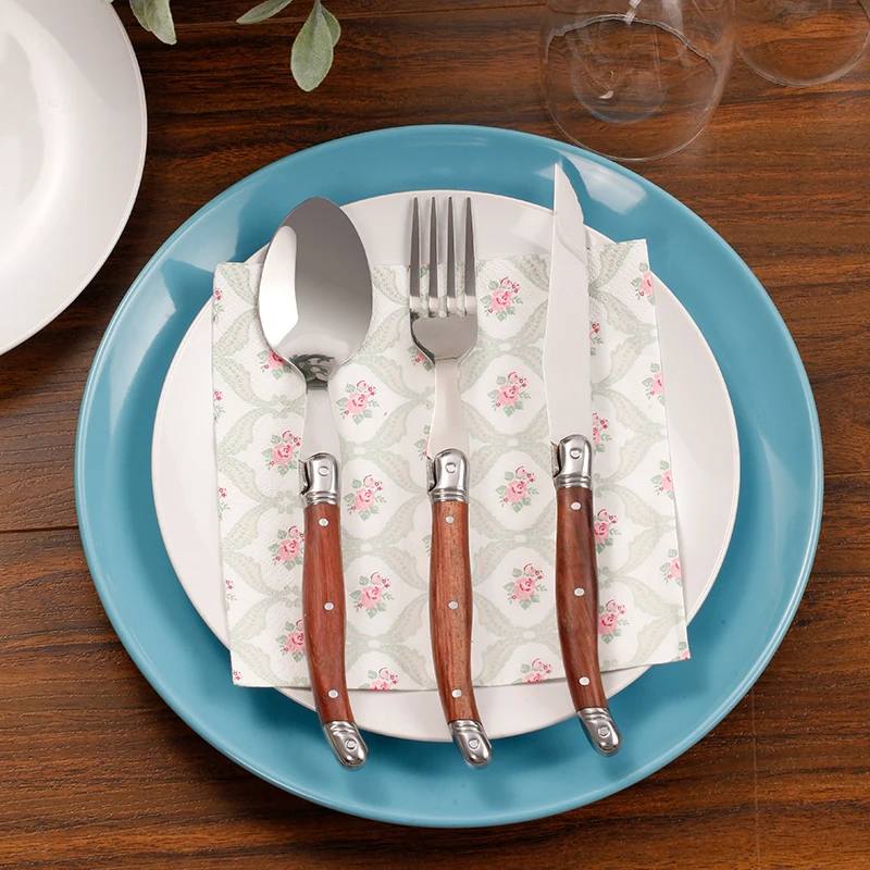 8.5'' Laguiole Steak Knives Table Forks Wood Dinner Knife and Spoon set Stainless Steel Wooden Dinnerware Restaurant Tableware