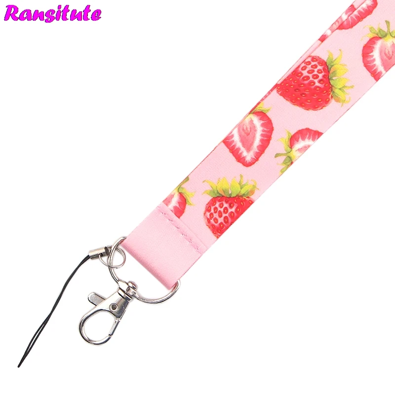 Ransitute Fruit series strawberry lanyard key ID card mobile phone strap USB badge holder DIY neckband decorative lanyard R637