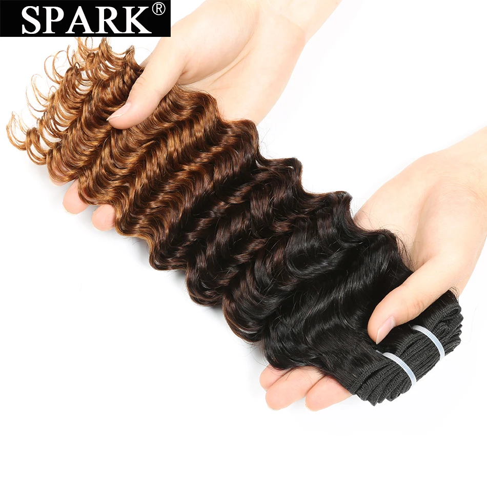 

Spark Ombre Brazilian Deep Wave Human Hair Weave Bundle Deals 1/3/4 Pieces Remy Human Hair Extensions 1B/4/30 Color Double Weft