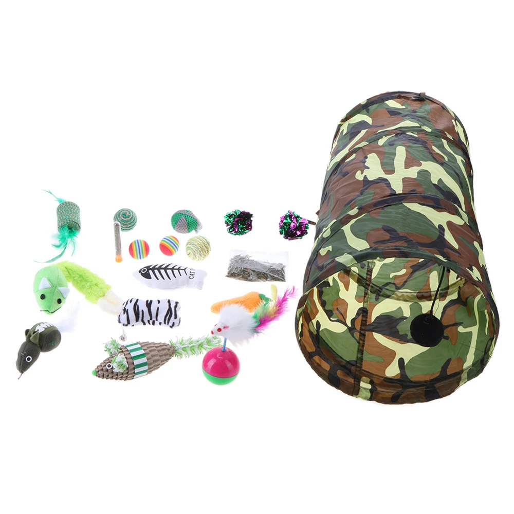 Army Green 20 шт./компл. складной любимчика игрушки туннель трубы складной Дразнилка с перьями палочки для кошек шарики котенок Мятные игрушки для мелких домашних животных, кролика, 5 - Цвет: Army Green