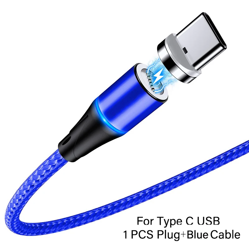 Магнитный кабель 3а 1 м, светодиодный кабель Micro usb type C, магнитный usb-кабель для зарядки iPhone X 7 huawei samsung, зарядный кабель для мобильного телефона - Цвет: For Type C Blue