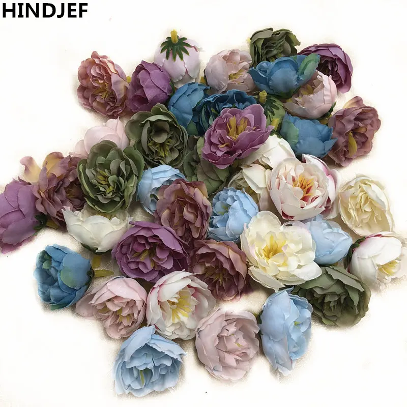 HINDJEF 10 шт. 2,5 см мини цветущие маленькие пионы цветок шелк искусственный цветок для Свадьбы вечерние украшения дома обувь шапки аксессуары