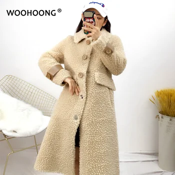 

X-Long Real Fur Coat Women Natural Sheep Shearing Wool Jacket Female Plush Genuine Lamb Fur Liner Overcoat