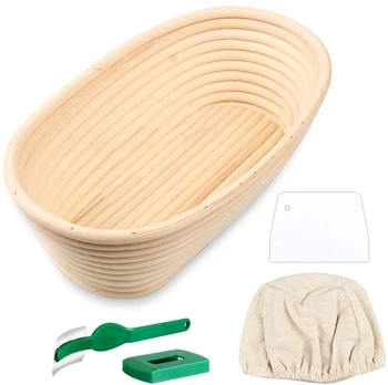 

BEAU-Oval Bread Proofing Basket, Handmade Banneton Bread Proofing Basket Brotform with Bread Lame, Dough Scraper, Proofing Cloth