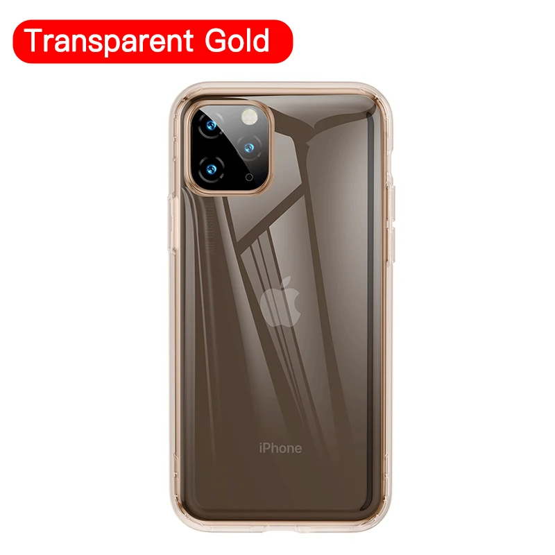 Baseus Прозрачный мягкий силиконовый чехол для телефона, для iPhone 11 Pro Max чехол противоударное покрытие для iPhone Plus роскошный Ультратонкий чехол - Color: Transparent Gold