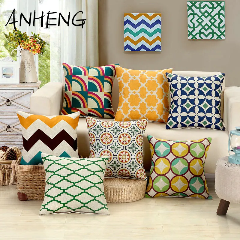

Geometric Pillowcase Cotton Linen Colorful Wave Cushion Cover For Sofa Car Office Room Bedroom Luxury Home Decor Autumn 45x45CM