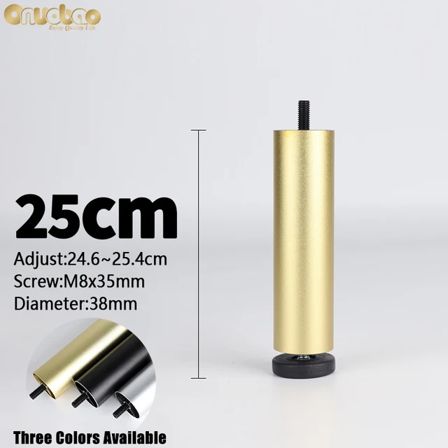 Onuobao 4PCS Furniture Leg M8 Screw Adjustable Aluminum Alloy Sofa Leg for Table Legs Raised Feet Refrigerator Washing Machine Gold-25cm
