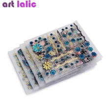 24 шт./лот, золотисто-синие фольга, наклейки для ногтей, сделай сам, блестящая красота, 3D дизайн ногтей, украшения, штампы маникюрные наклейки для ногтей, наклейки