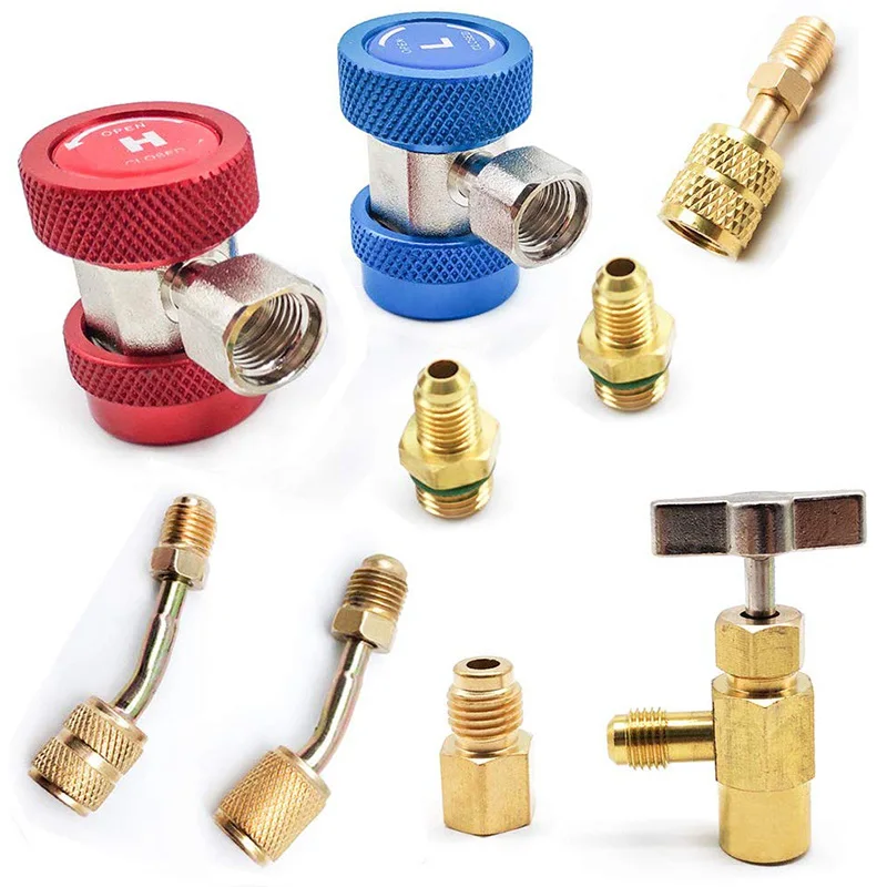 

9-In-1 R134A Freon Charging Refrigerant Kit, AC R134A Adapters Quick Couplers with Tap Valve Dispenser Tool with Tank Adapter,Mi
