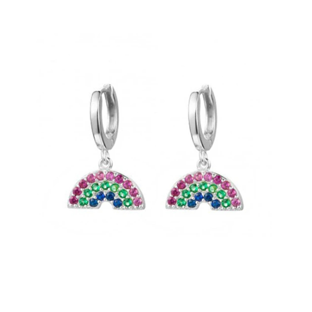 925 Sterling Silver Colored Crystal Hoop Earrings Collection Rainbow Zircon Mosaic Charm Circle Huggie Earrings Jewelry