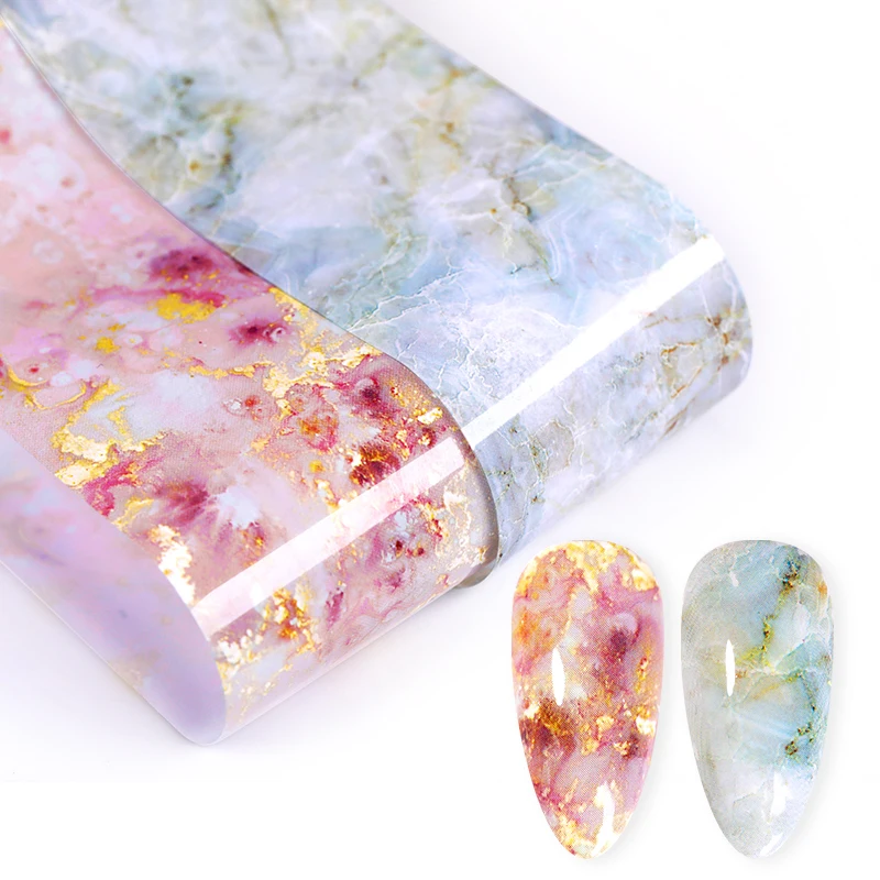 

1 Box 4*125cm Nail Foils Nail Art Transfer Sticker Paper Marble Series Pink Blue Foils Bright Marble DIY Design Decoration