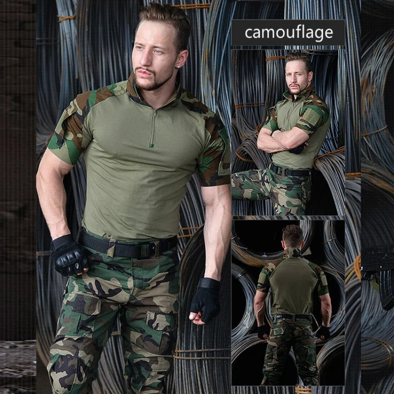 Камуфляжная тактическая рубашка в стиле милитари для мужчин с коротким рукавом солидные армейские рубашки Мультикам Униформа лягушка костюм футболки боевая одежда для мужчин