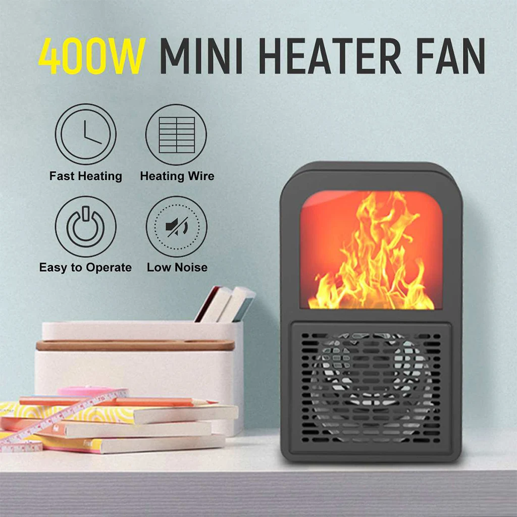 Mini Electric Wall-outlet Flame Heater EU Plug-in Air Warmer PTC Ceramic Heating