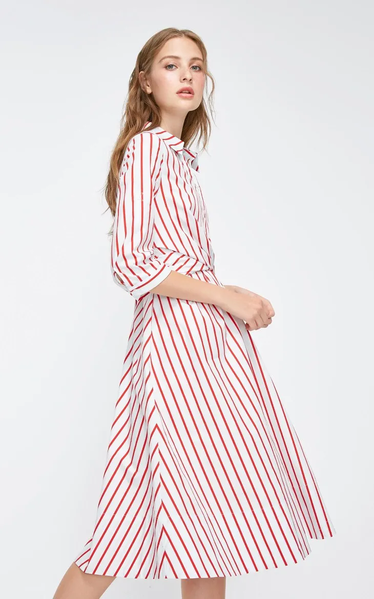 Vero Moda Новая женская рубашка воротник 3/4 рукава Талия слоистый дизайн платье в полоску | 3183SZ503