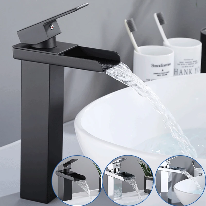 Смеситель из нержавеющей стали для ванной комнаты черный квадратный кран