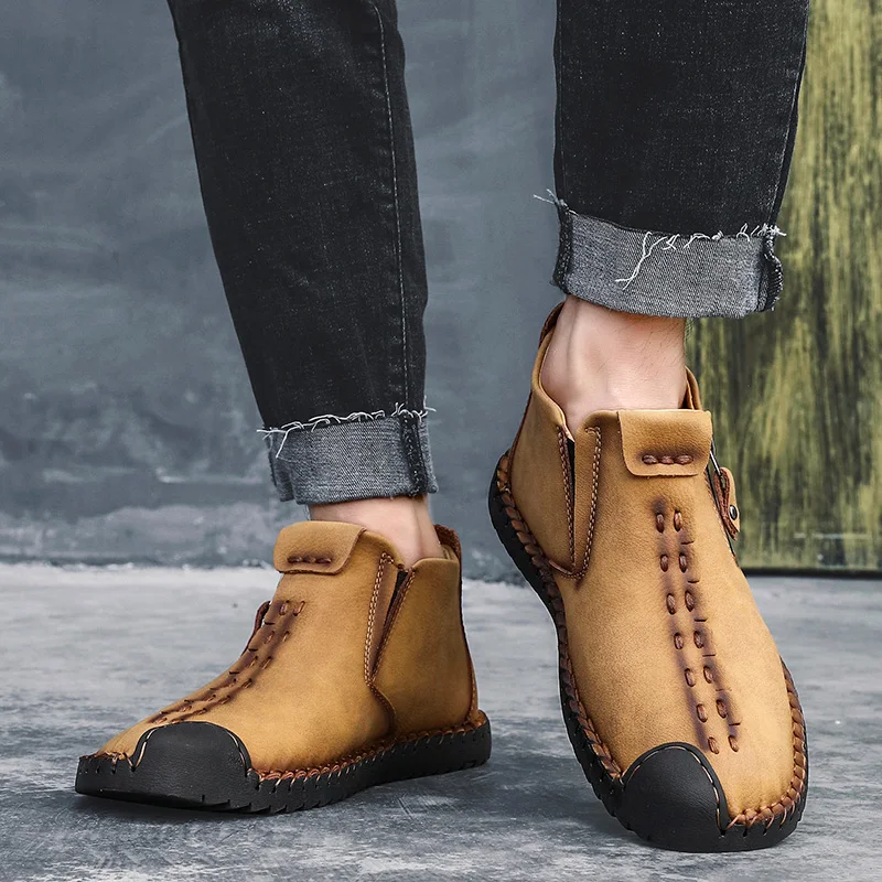 

2020 Winter Shoes Men Warm Casual Leather Fashion Comfortable Flat Boots Men Zip Shoes Winter Male Hiking Boots Big Size 48