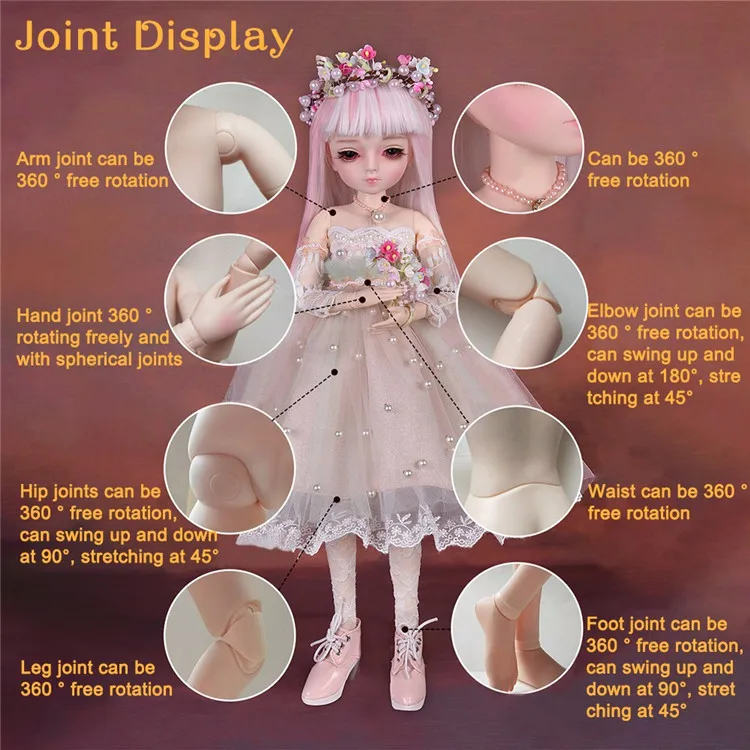 BJD 45 см шарнирная кукла красивые большие глаза BJD кукла с свадебным платьем макияж ручной работы красивая принцесса девочка игрушки подарок