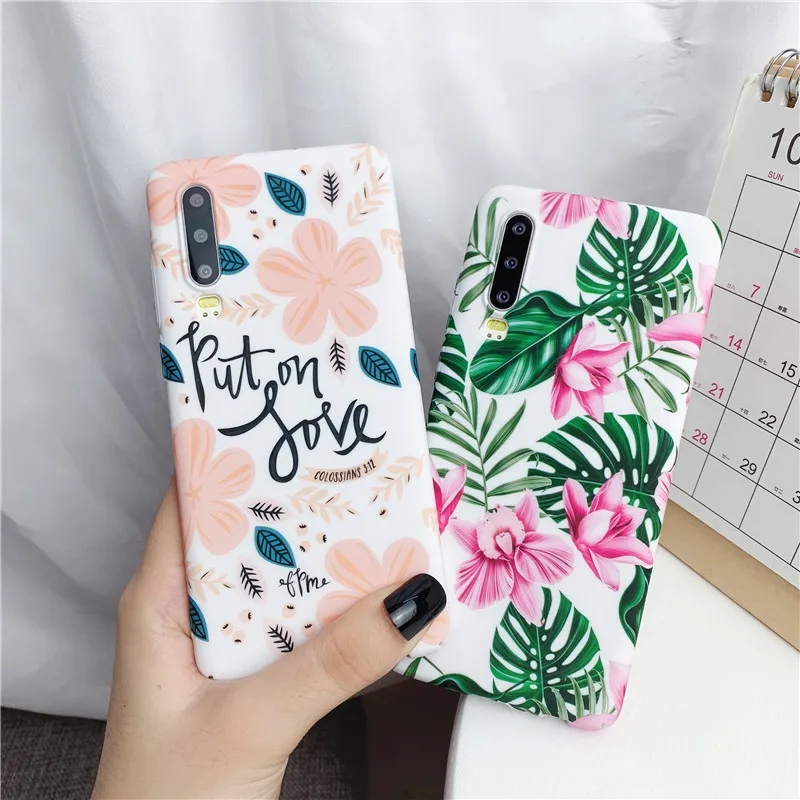 

Noctilucent Flower Water Sticker Hard Shell P30 Mobile Phone Shell Full Protection A7 2018 New P20Pro Embossed Flower Back Cover