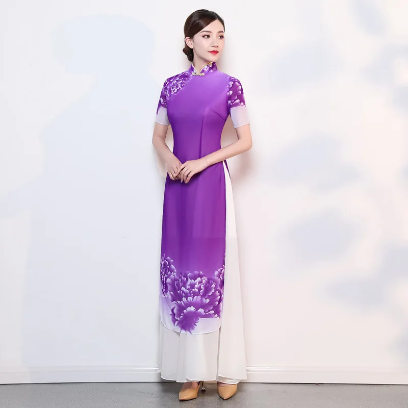 Вьетнамский аозай cheongsam платье традиционная одежда Таиланд kebaya азиатское длинное платье женская летняя одежда