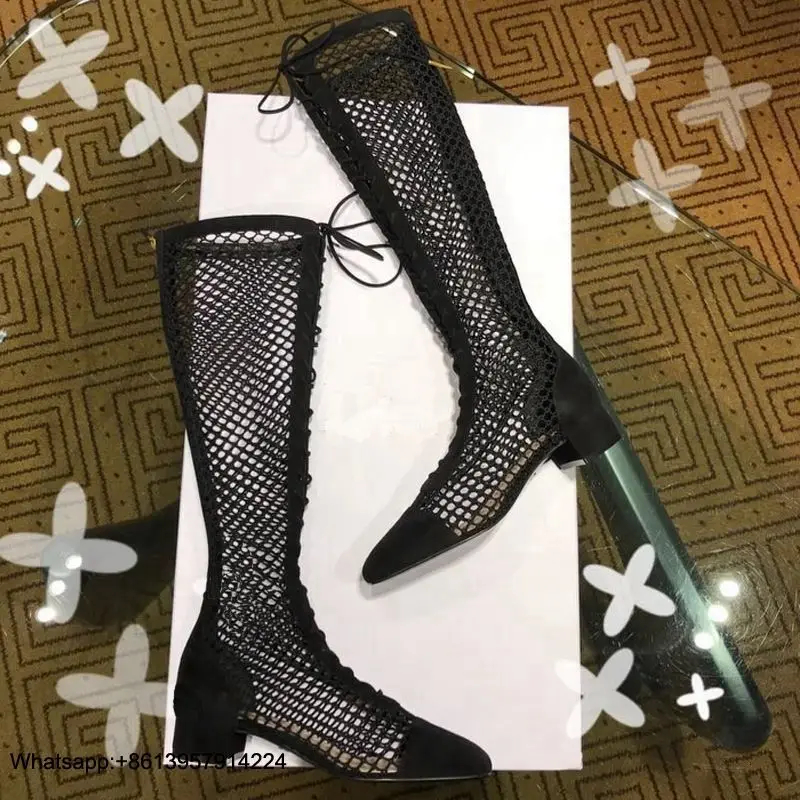 

Knee Shoes Heels Women High Boots Botas Mujer New Ankle Boot Autumn Chaussures Femme Mesh Female Shoes Casual Zipper Botas